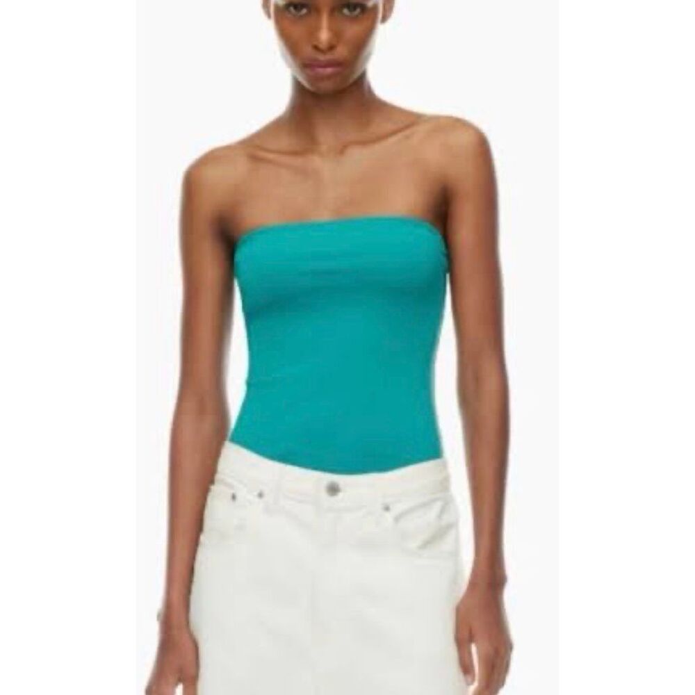 Aritzia Original Contour Tube Top sculpting stretch teal blue medium NWOT